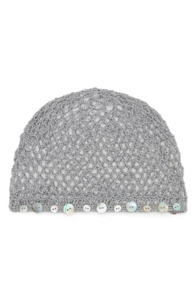 Mango Button Trim Open Stitch Hat In Gray