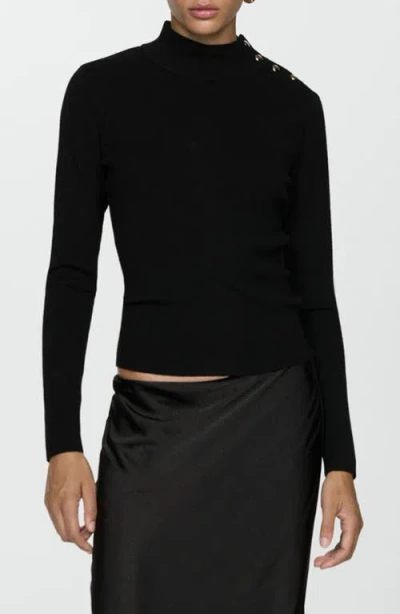 Mango Button Trim Sweater In Black