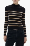 Mango Women's Shoulder Buttons Detail Striped Sweater In Medium Brown