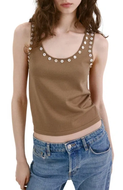 Mango Button Trim Tank In Brown