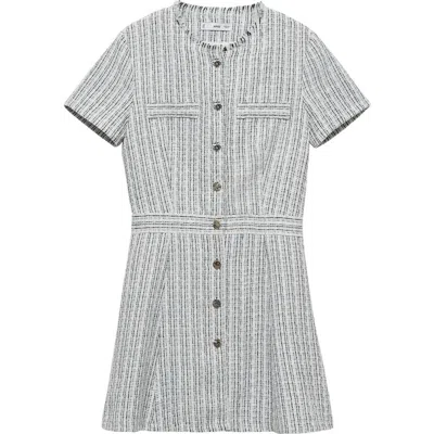 Mango Button Tweed Minidress In Blue