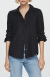 Mango Flowy Satin Button-up Shirt In Black