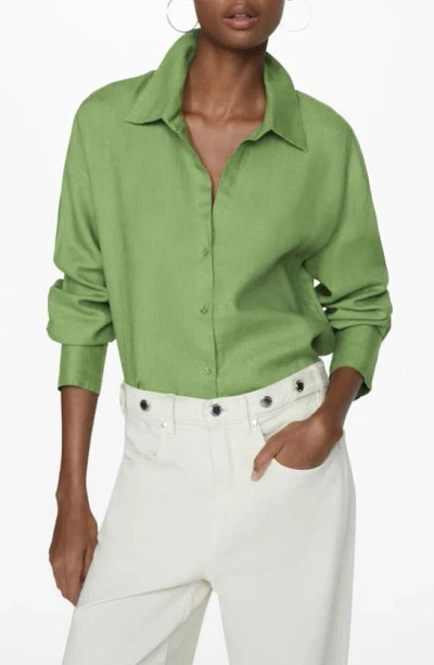Mango Button-up Linen Shirt In Green