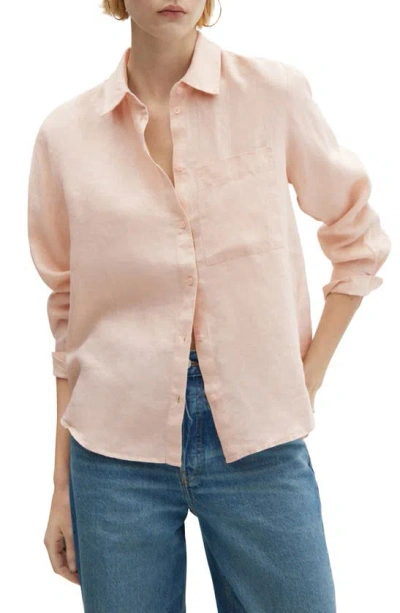 Mango Button-up Linen Shirt In Pale Pink