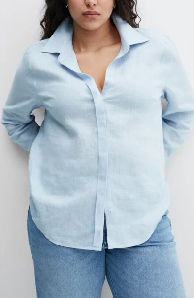 Mango Button-up Linen Shirt In Sky Blue