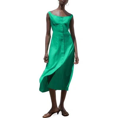 Mango Button-up Midi Dress In Green
