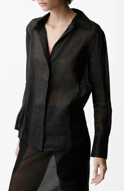 Mango Button-up Shirt In Black