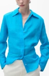 Mango Button-up Shirt In Blue