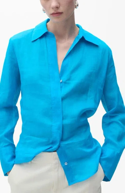 Mango Button-up Shirt In Blue