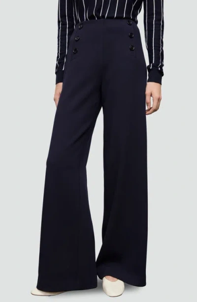 Mango Button Wide Leg Pants In Black