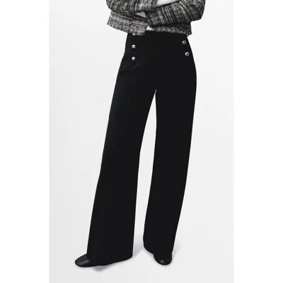 Mango Button Wide Leg Pants In Black