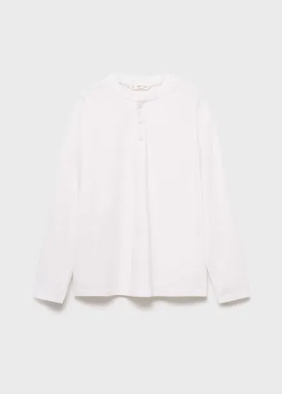 Mango Kids' Buttoned Cotton T-shirt Off White