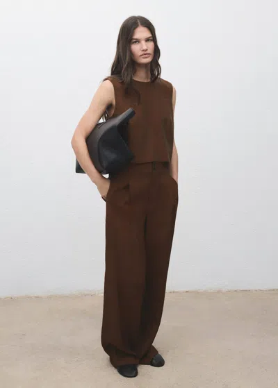 Mango Buttoned Crop Top Brown