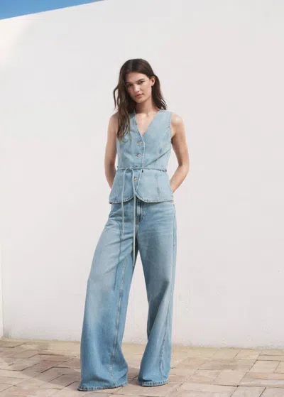 Mango Buttoned Denim Gilet Medium Blue