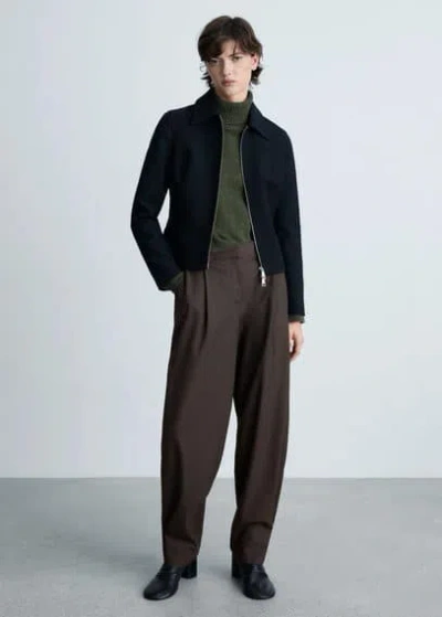 Mango Buttoned Hem Wideleg Pants Brown