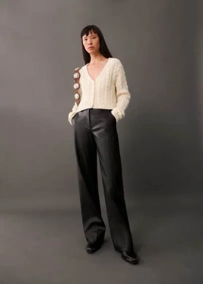 Mango Buttoned Knit Braided Cardigan Ecru In Écru