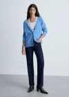 Mango Buttoned Long Cardigan Blue