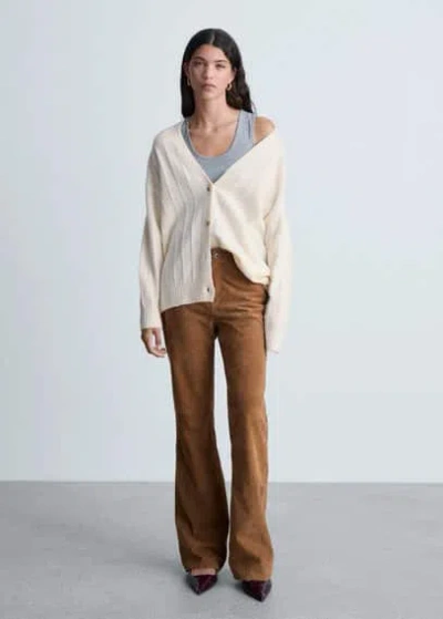 Mango Buttoned Long Cardigan Ecru