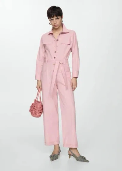 Mango Buttoned Long Jumpsuit Pastel Pink