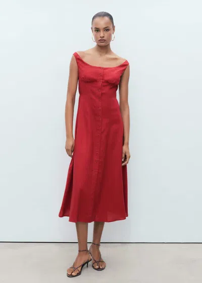 MANGO ROBE EN LIN MÉLANGÉ À BOUTONS ORANGE FONCÉ - FEMME - S - MANGO