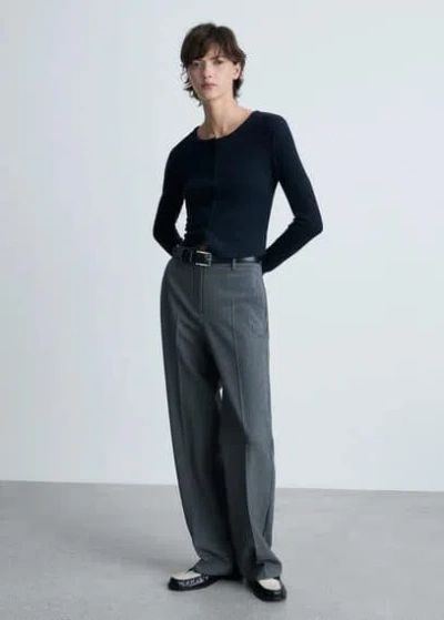 Mango Buttoned Ribbed Cardigan Dark Navy