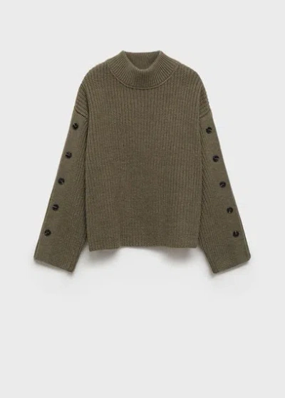 Mango Buttons Detail Knit Sweater Khaki