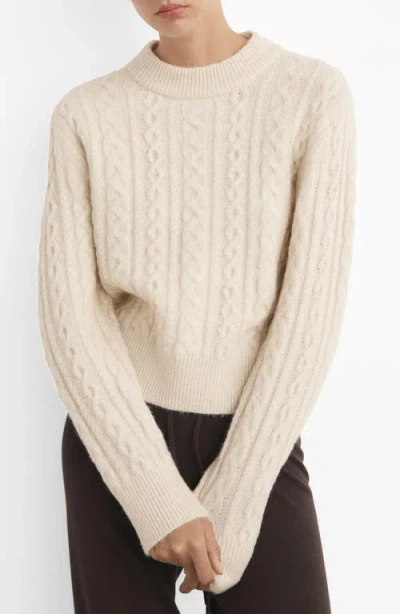 Mango Cable Crewneck Lounge Sweater In Brown