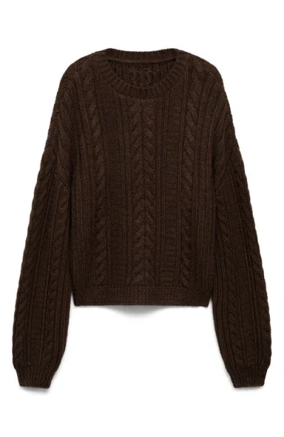 Mango Cable Crewneck Sweater In Brown