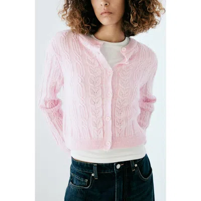 Mango Cable Knit Cardigan In Pink