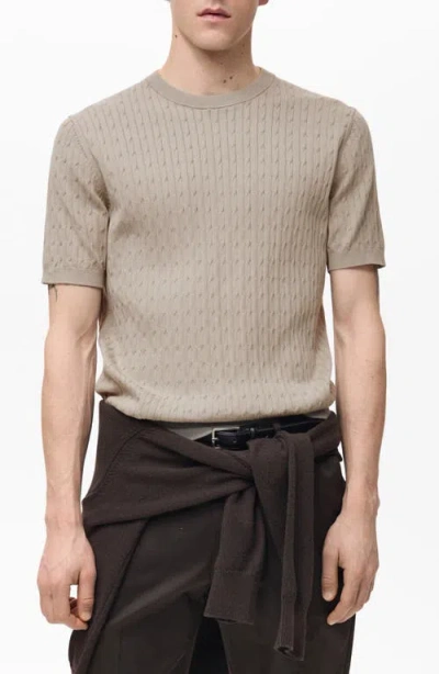 Mango Cable Knit Cotton T-shirt In Ice Grey