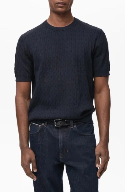 Mango Cable Knit Cotton T-shirt In Night Blue