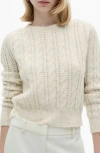 Mango Cable Knit Openwork Sweater In Ecru