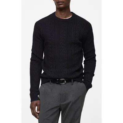 Mango Cable Knit Sweater In Dark Navy