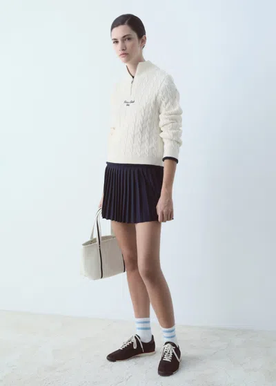 Mango Cable-knit Sweater With Embroidered Message Ecru