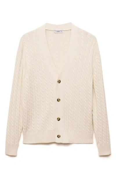 Mango Cable Stitch Cotton Blend Cardigan In Off White