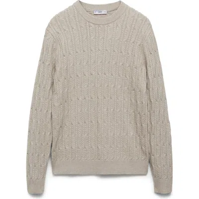 Mango Cable Stitch Crewneck Sweater In Light Heather Grey