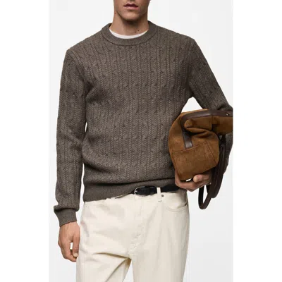 Mango Cable Stitch Crewneck Sweater In Mink Grey
