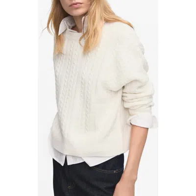 Mango Cable Stitch Crewneck Sweater In White
