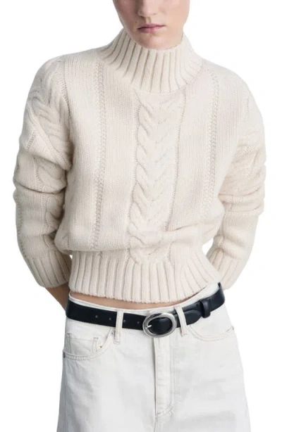 Mango Cable Stitch Mock Neck Sweater In Ecru