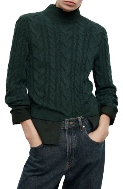 Mango Cable Stitch Mock Neck Sweater In Green