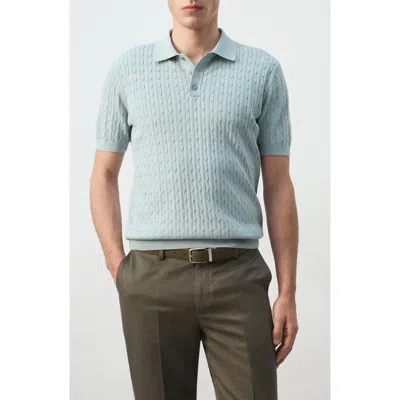 Mango Cable Stitch Polo Sweater In Blue