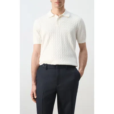 Mango Cable Stitch Polo Sweater In White
