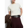 Mango Cable Stitch Short Sleeve Sweater In White