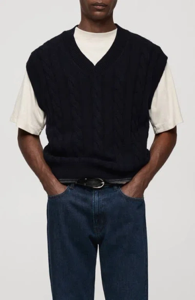 Mango Cable Stitch Sweater Vest In Black