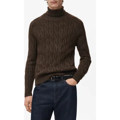 Mango Cable Stitch Turtleneck Sweater In Brown