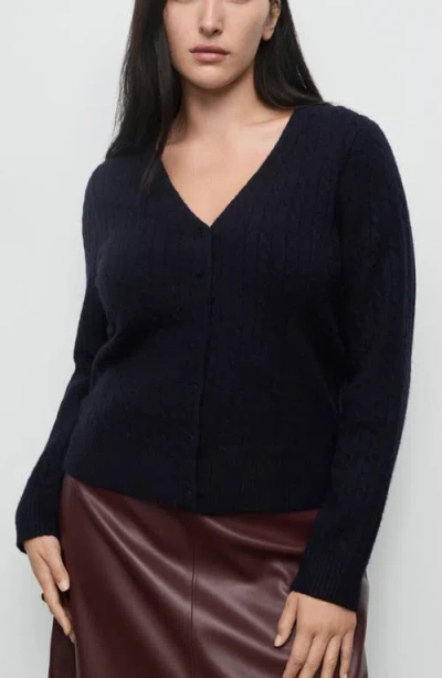 Mango Cable V-neck Cardigan In Blue