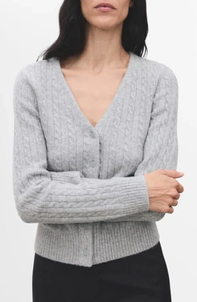 Mango Cable Knit V-neck Cardigan In Gray