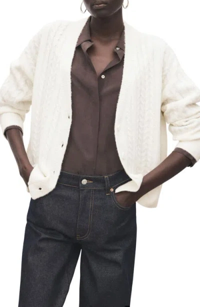 Mango Cable V-neck Cardigan In Neutral