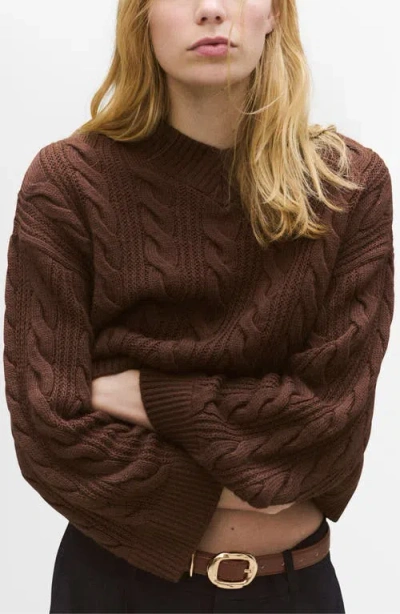 Mango Cable V-neck Sweater In Brown