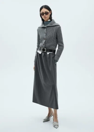 Mango Cabled Heather Cardigan Grey